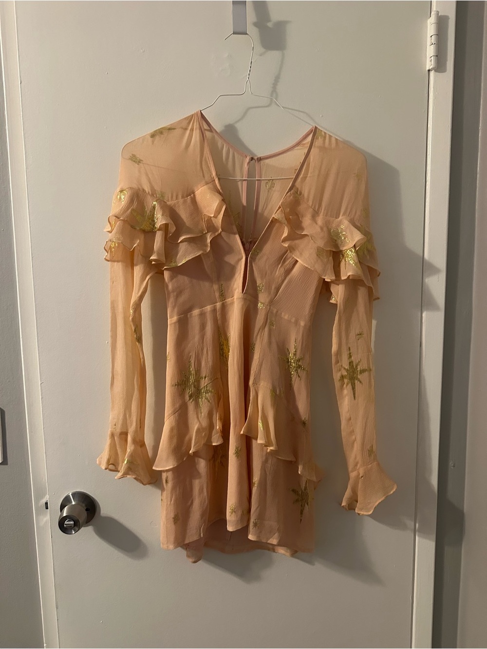 For Love & Lemons Pink Chiffon Dress with Gold Accent